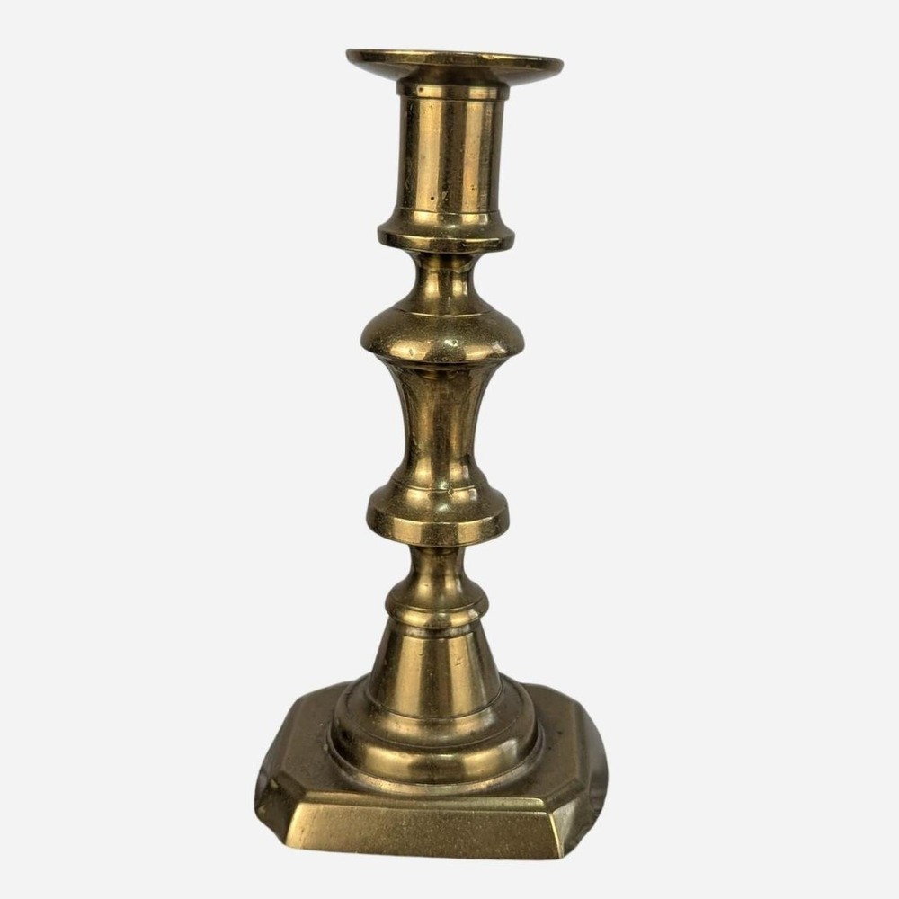 Antique Brass Pushup Candlestick Octagonal Base 7 Inch